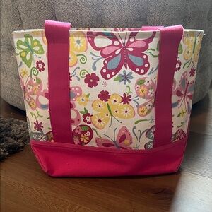 Pattern Barn Kids Pink Butterfly Canvas Beach Tote Bag